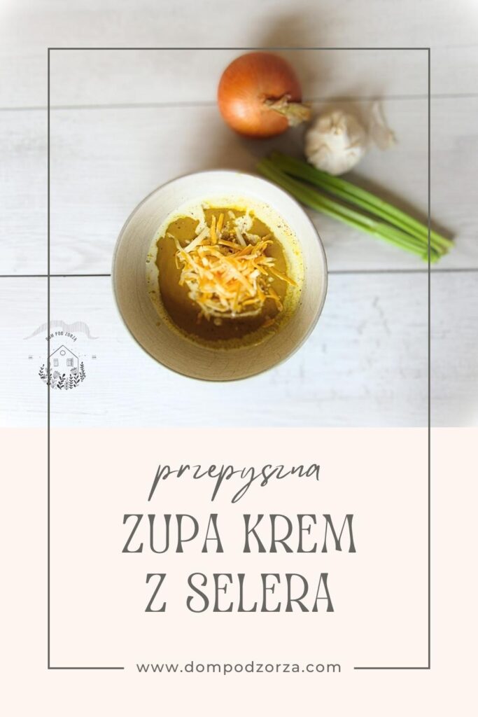 miska, w której jest przepyszna zupa krem z selera posypana serem