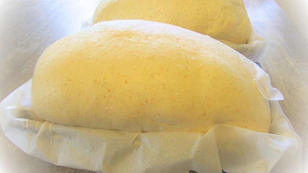 wyrośnięte ciasto na puszysty chleb tostowy na zakwasie