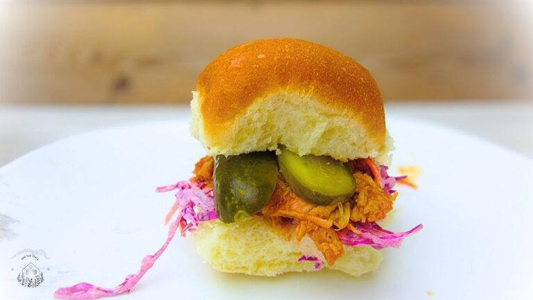 kanapka z poszarpaną wieprzowiną na talerzu