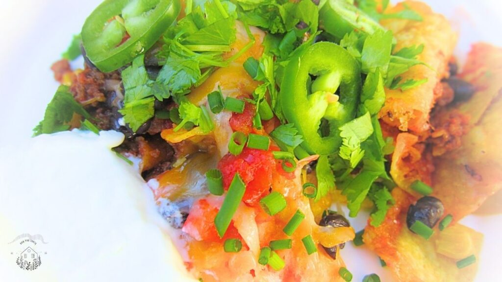 meksykańskie nachos z dodatkami na białym talerzu